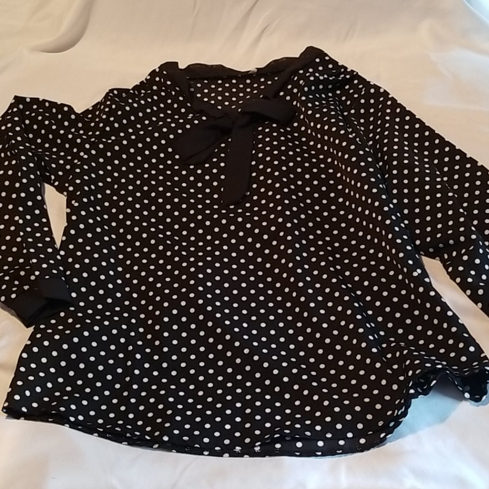 Lightweight long sleeve black polka dot blouse